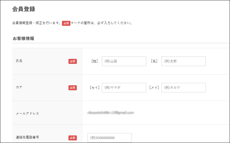 お客様情報入力画面